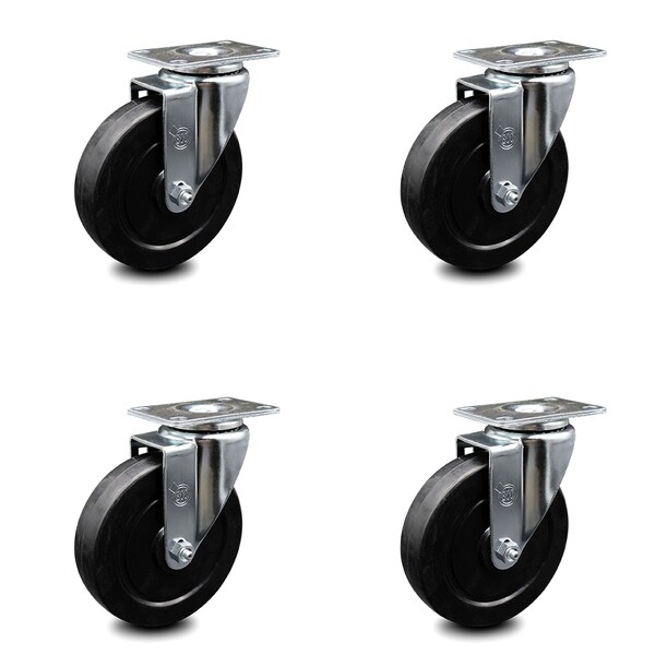 5 Inch Soft Rubber Wheel Swivel Top Plate Caster Set
